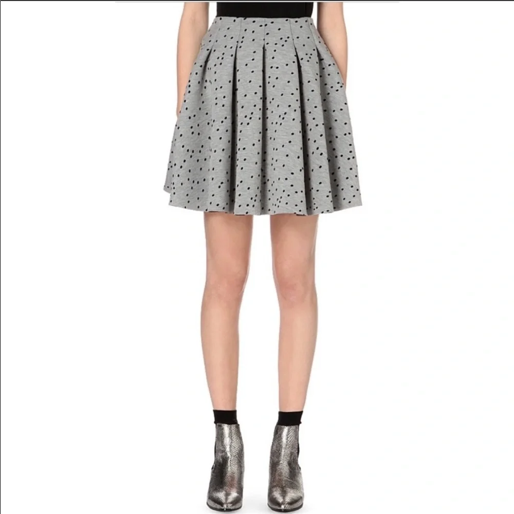 Maje Joye Pleated Felt Spotted Polka Dot Fit and Flare Skirt